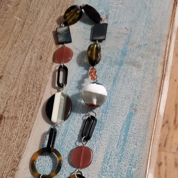 Bohemian Black and Brown long large Beaded Necklace - Picture 2 of 3